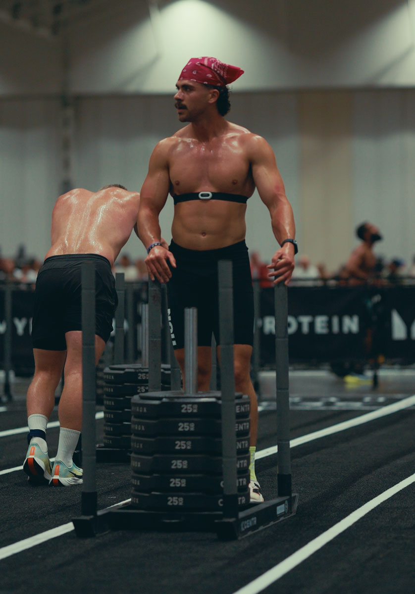 The coach is working out.