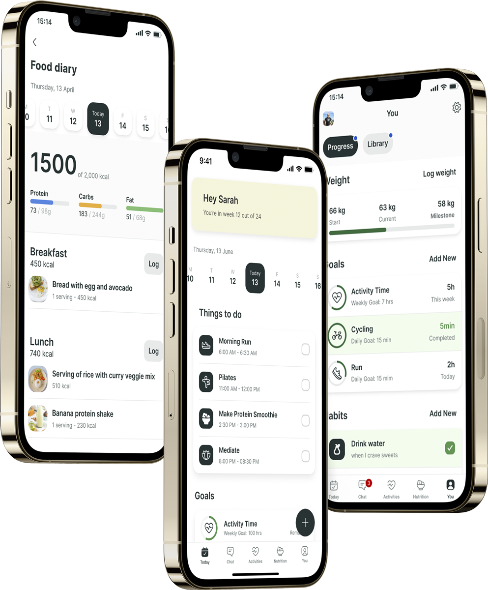 A mockup of the coaching app showcasing the features.
